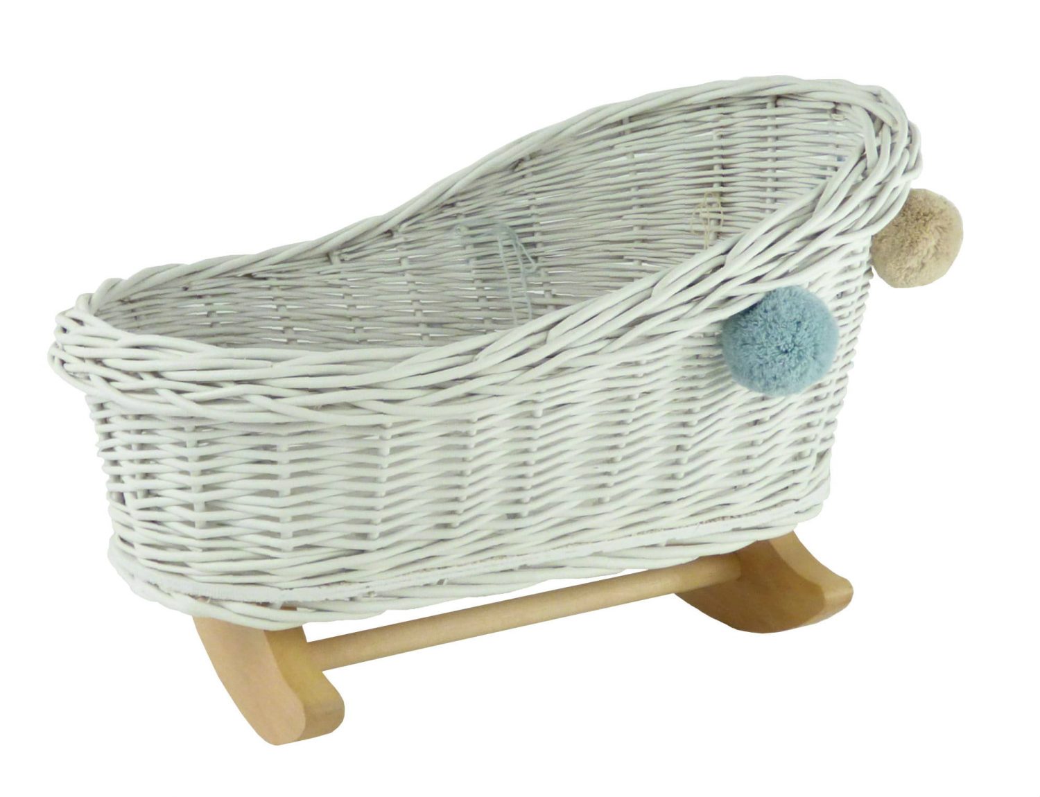 Wicker CRADLE FOR DOLLS WITH POMPOMS - WOOD