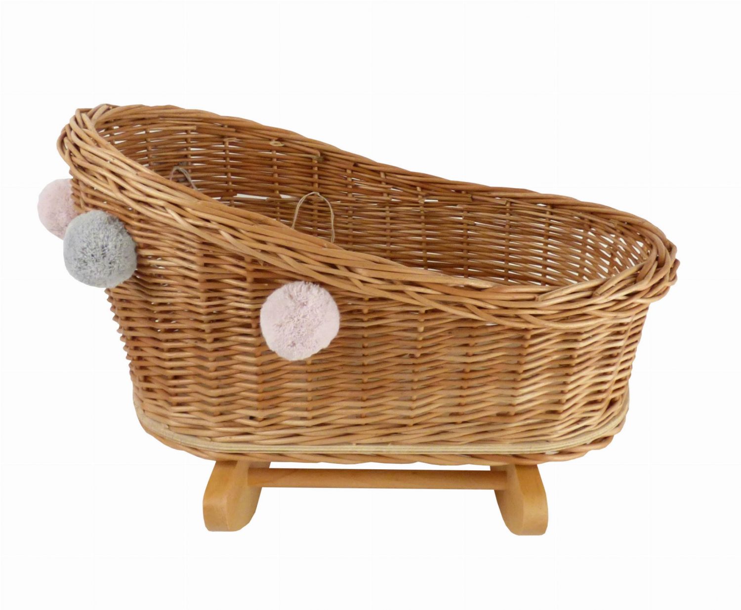 CRADLE FOR DOLLS WITH POMPOMS - WOOD